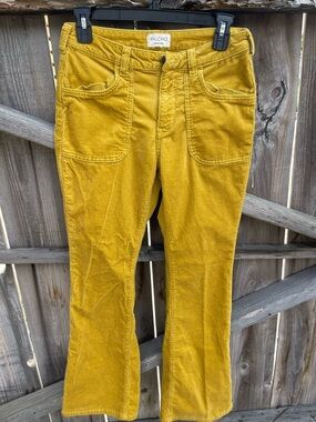 Pilcro Anthropologie Corduroy Flare Jeans Mustard Yellow Patch Pocket Boho